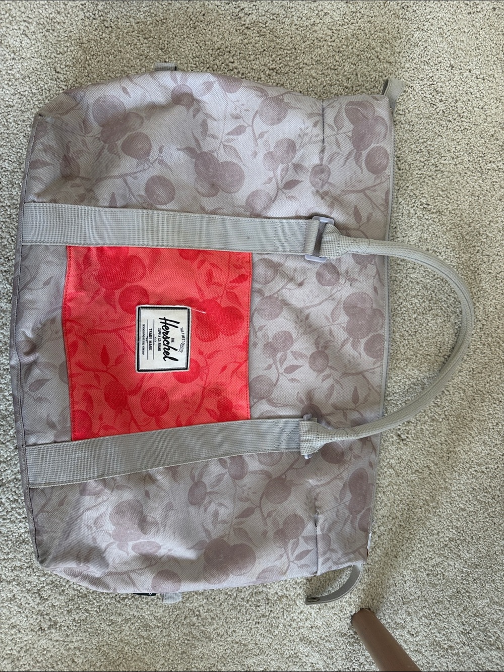 Herschel Supply Company Gray Floral weekender Tote with Coral Front Pocket